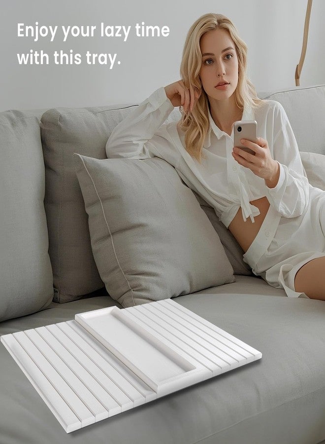 Danfoxer Sofa Arm Tray,Bamboo Folding Couch Arm Tray,Sofa Armrest Trays with Anti-Slip Pad for Drinks,Snacks,Phone,Remote Control（White） - Image 4